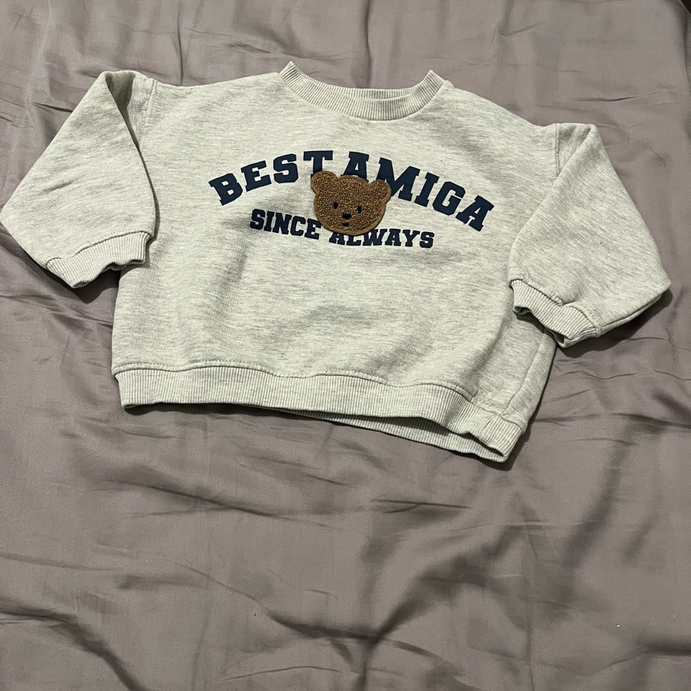 Zara Best Amiga Grey Kids Sweatshirt with Bear Graphic